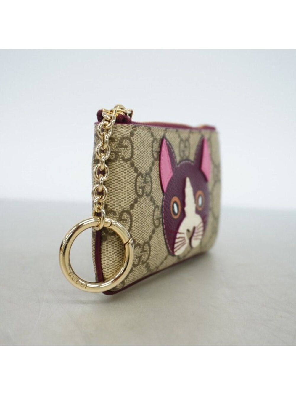 Gucci Coin Case GG Supreme Cat Detail Brown Bordeaux Gold - Picture 2 of 7